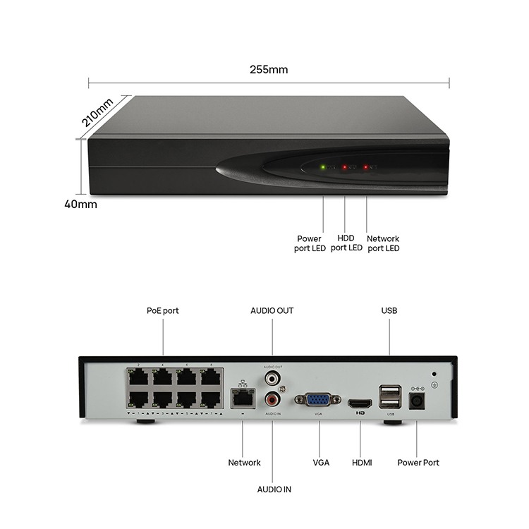 8CH NVR PoE 8MP 4K H.265 Playback Network Video Recorder Smart Human Vehicle Detection Max 14TB Storage /vga