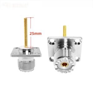 50Ohm Brass Nickel Plated UHF SO239 Female Chassis 4 Hole Flange Panel Mount RF Coaxial Connector with Extended M3 M4 Thread Pin