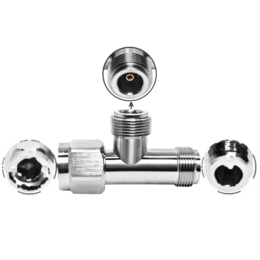 N Male to Dual N Female T Adapter Tee Connector 50 Ohm for RF Splitter Combiner Test Equipment and Antenna Feeder