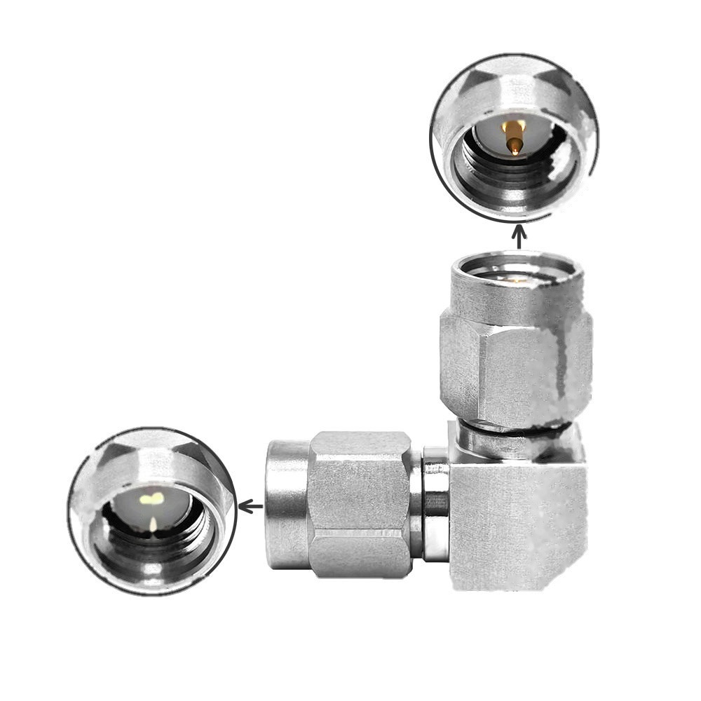Price Sma Male Plug Macho to Sma Male Right Angle RA 90 Degree Rf Stainless Steel Rf Coax Coaxial Adaptor Adapter Rohs