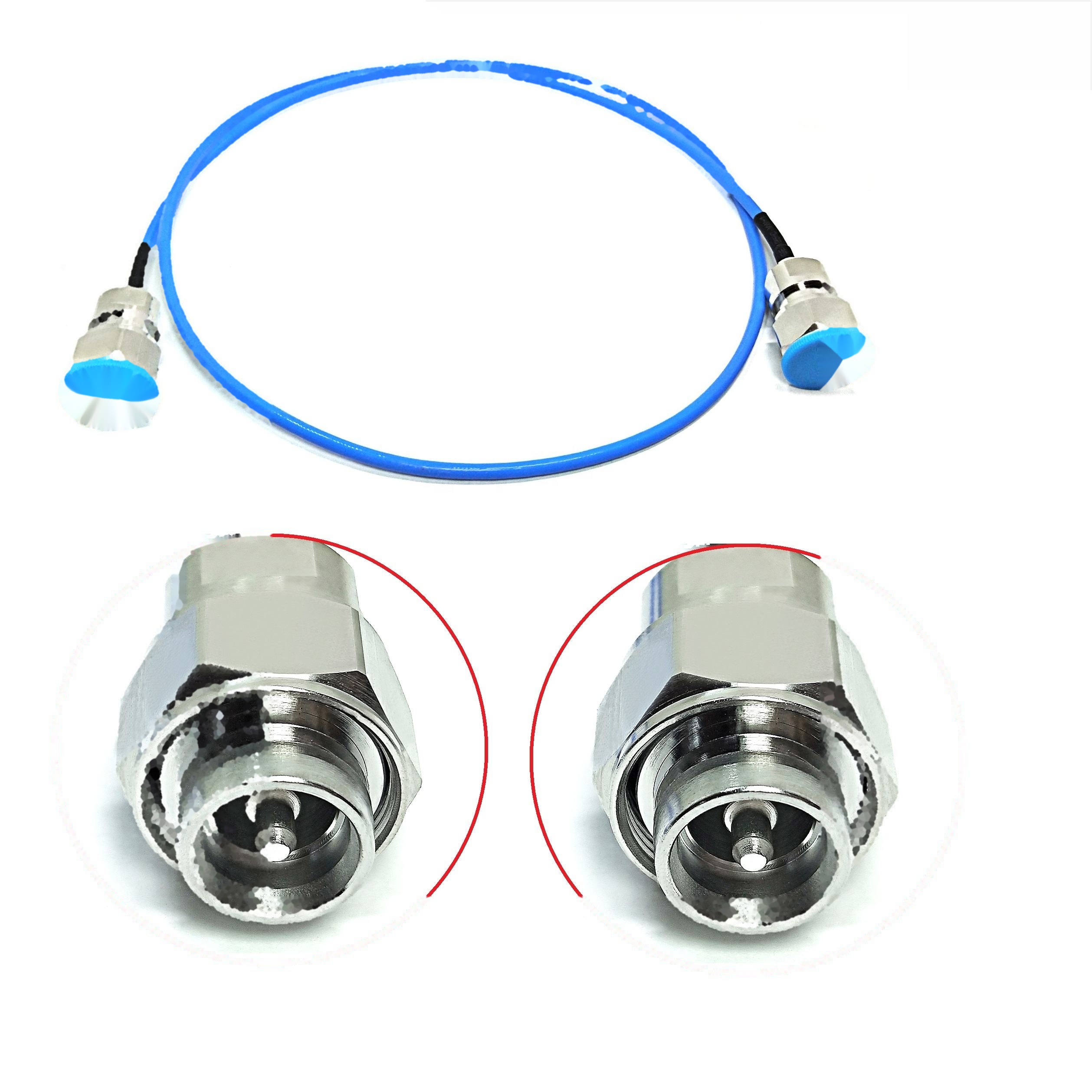 Mini DIN 4.3-10 Male Plug to 4.3/10 Male Plug Straight Adapter with 50ohm Rg402 Rg141 .141 Semiflex Flexible FEP Blue Jacket