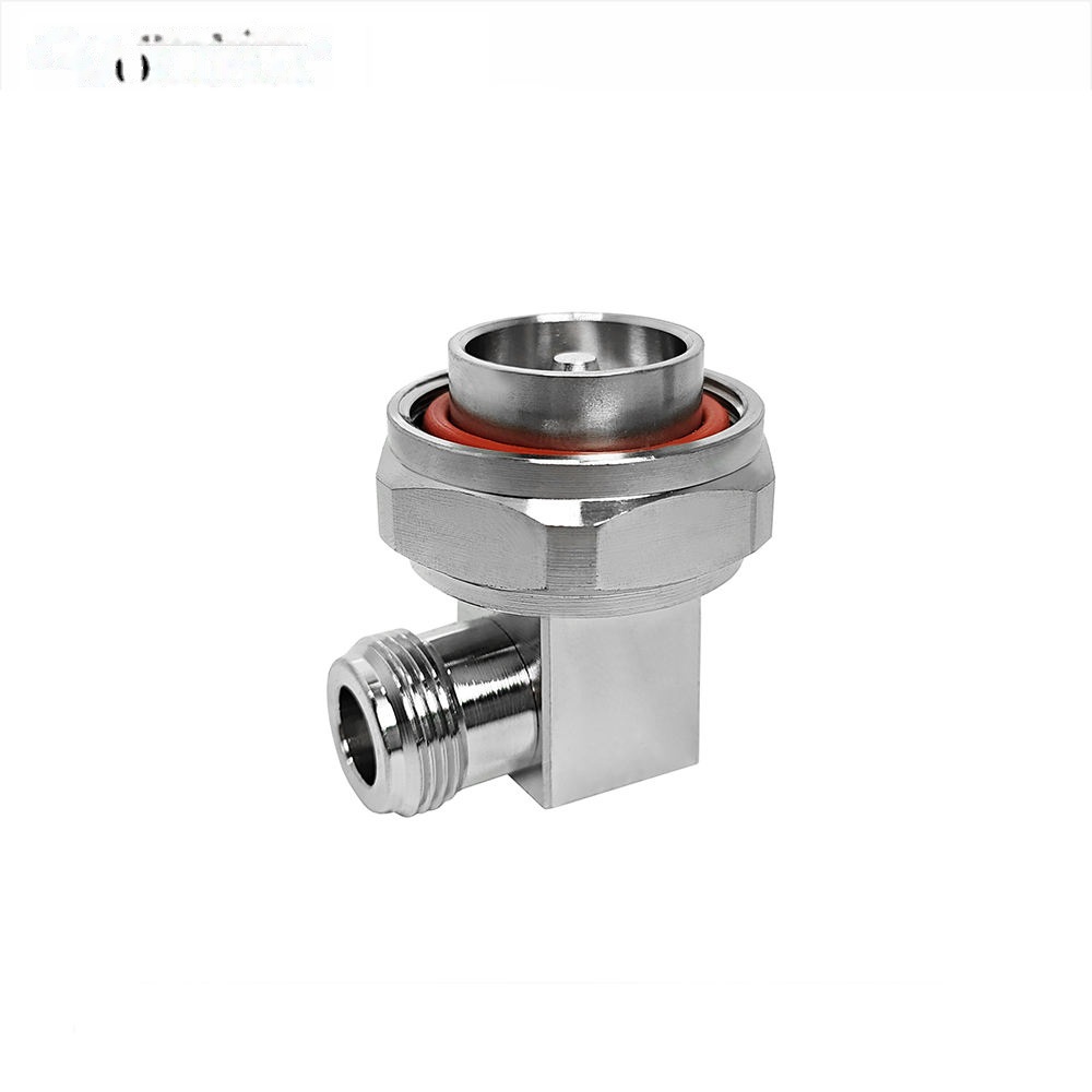 RF Coaxial Connector Adapter Low PIM Silver Plated Right Angle 7/16DIN Male to N Female for 5G Base Station DAS Antenna System