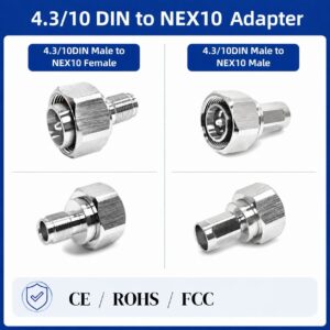 RF Coaxial Adapter Low PIM 4.3/10DIN Male Jack to NEX10 Female Plug RF Connector for Wireless Networks Antenna&Base Station