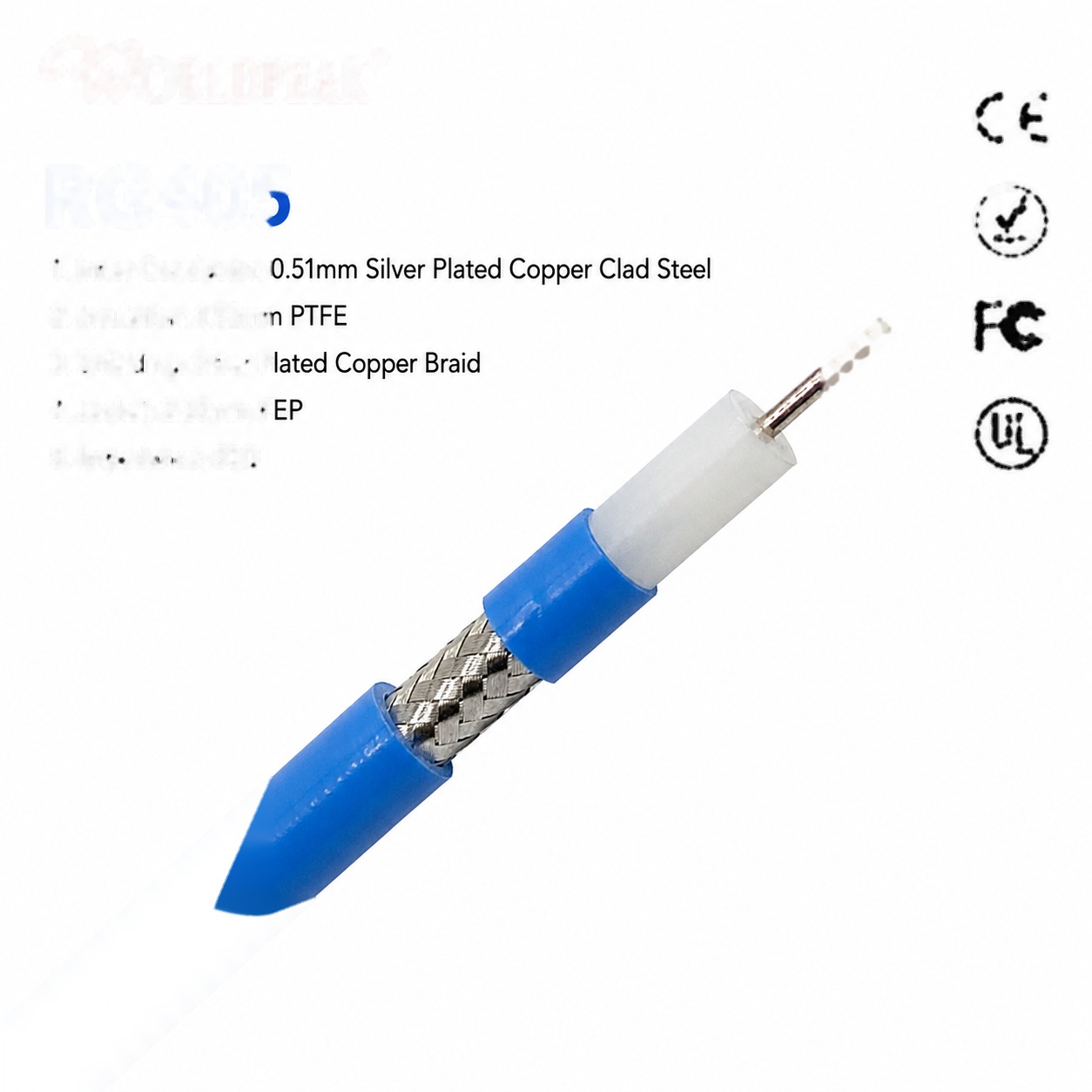 CE Certified RG405 Coaxial Cable for Precision RF Equipment Jacketed Custom Service