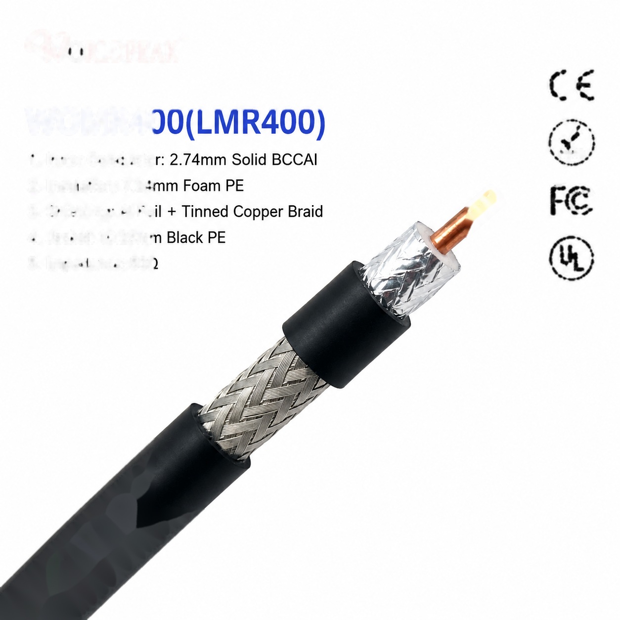 WOMR400 Low Loss Coaxial Cable 50 Ohm for Wireless Infrastructure CE RoHS ISO9001 FCC Industrial Grade RF Feeder Cable Solution