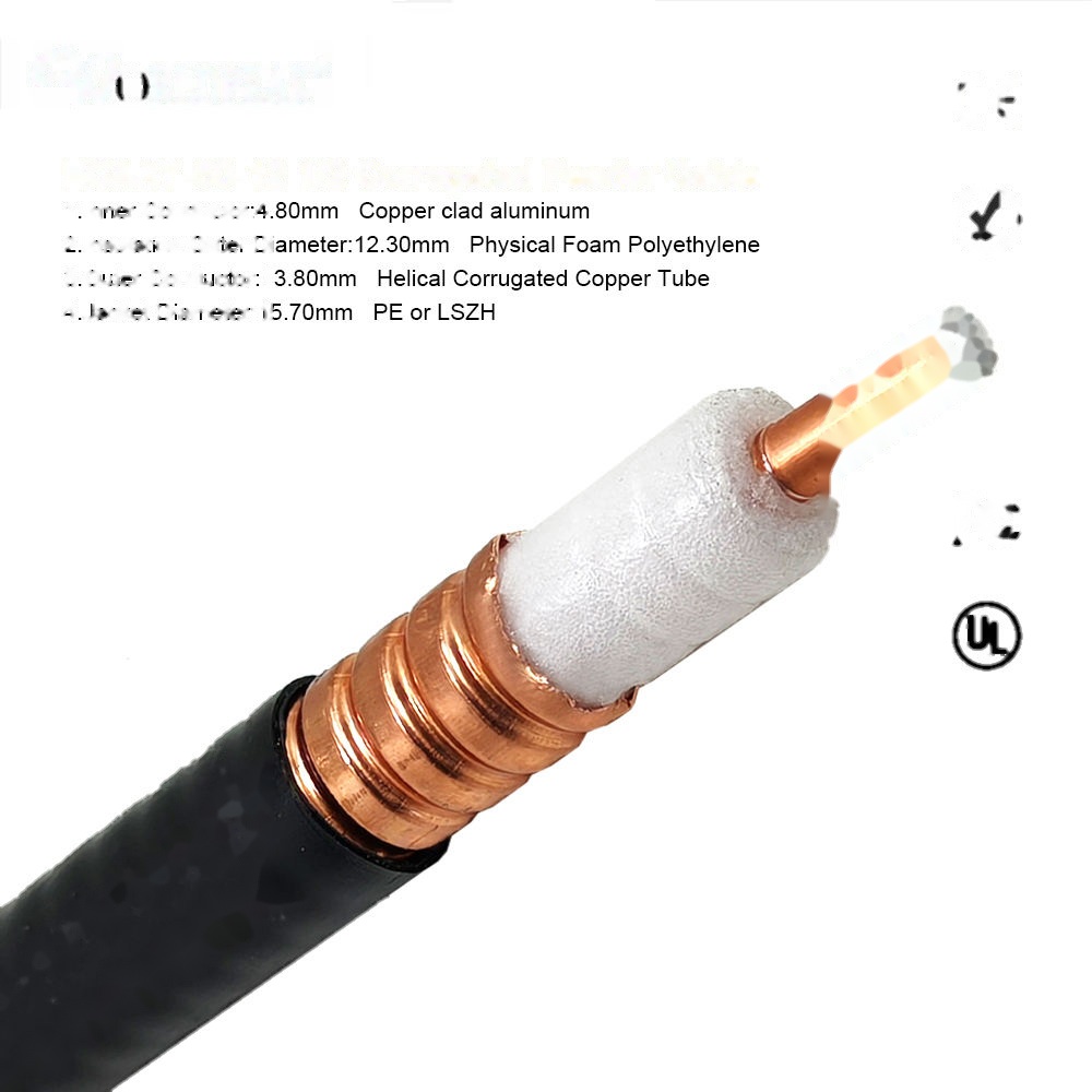 WODF Low Loss 1/2" RF Coaxial Cable, 50 Ohm Corrugated Copper Feeder Cable for 4G/5G Base Station & Signal Booster