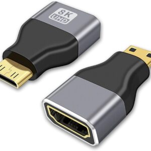 Mini HDTV to HDTV Standard Video Adapter,8K 60Hz UHD Connector, Gold-Plated High-Speed Adapter for Camera, Monitor, Projector