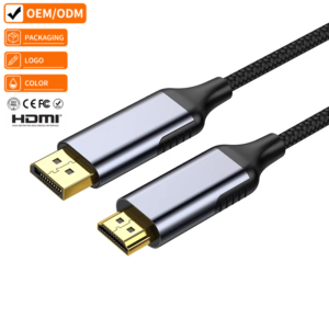 8K 60Hz 4K Nylon Braided Aluminum Gold Plated Active DP to HDMI 2.1 Cable HDR Male to Male Video Cord for HDTV PC Laptop