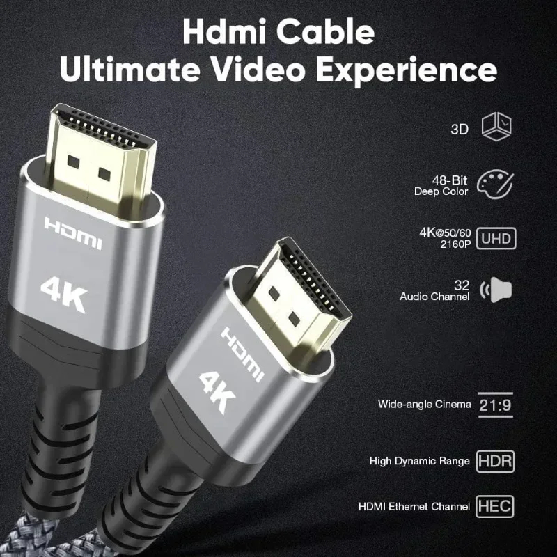 Gold Plated 3D 4K 2.0 HDMI Video Cable 2M 3M Gray HDMI2.0 Cable 4K 60Hz HDMI Male to Male Cable 4k hdmi Cable for Computers