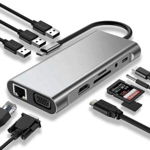 Multifunction 10 in 1 USB C Type C Hub Type-C to USB 3.0 HDMI VGA RJ45 Lan SD TF Audio USB Multiport Adapter Dock Station Hub