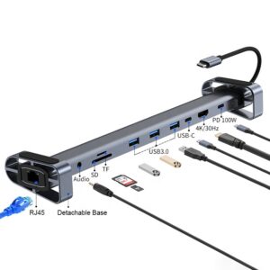 Docking Station Compatible 4K HDMI HDTV VGA RJ45 USB 3.5MM Audio PD 100W Fast Charge High Speed USB C Hub 10 in 1 Type C Hub