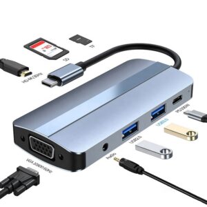8 in 1 Multiport USB-C Hub USB C Type C to 4K HD HDMI VGA USB 3.0 Docking Station Hub Adapter for Laptop
