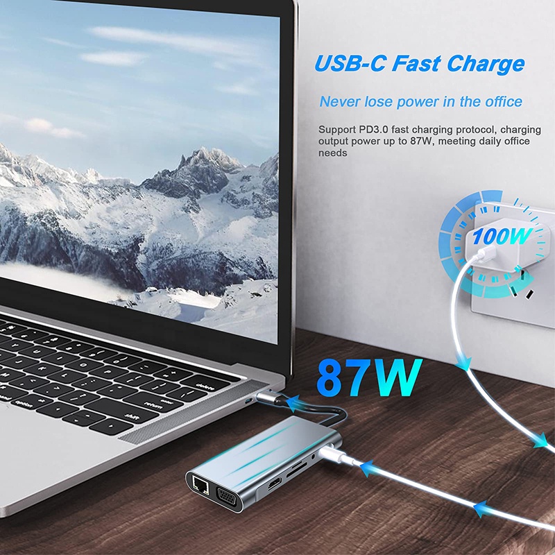 11 in 1 Multifunction USB C Type C Hub Dock With Gigabit RJ45 Ethernet TF SD Card Reader HDMI VGA USB 3.0 Adapter Hub Docking