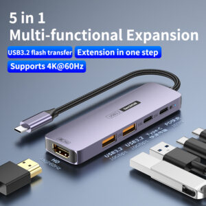 5-in-1 USB C Hub with 100W PD Charging 4K 60Hz HDMI USB 3.2 Gen 2 10Gbps Ports for MacBook Pro Laptop in Stock
