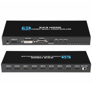 4K*2K 3x3 HDMI DVI Video Wall Processor Controller RS232 IR SPDIF Remote 2x2 1x3 3x1 1080P Video Splitters & Converters