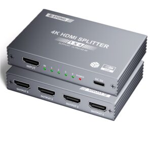 4K HDMI Splitter 1x4, UHD 3D HDMI 1.4 HDCP Strip Pass, Video Splitter 4 Ports 1080P HDMI Splitter 1 in 4 Out 4Kx2K