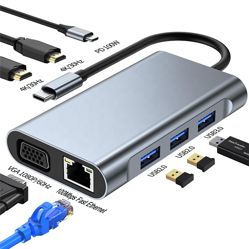 Multi Function 8 in 1 USB-C USB C to Dual 4K HDMI USB C Multifunctional Hub Docking Station 8-In-1 with 2 HDMI Extend Display