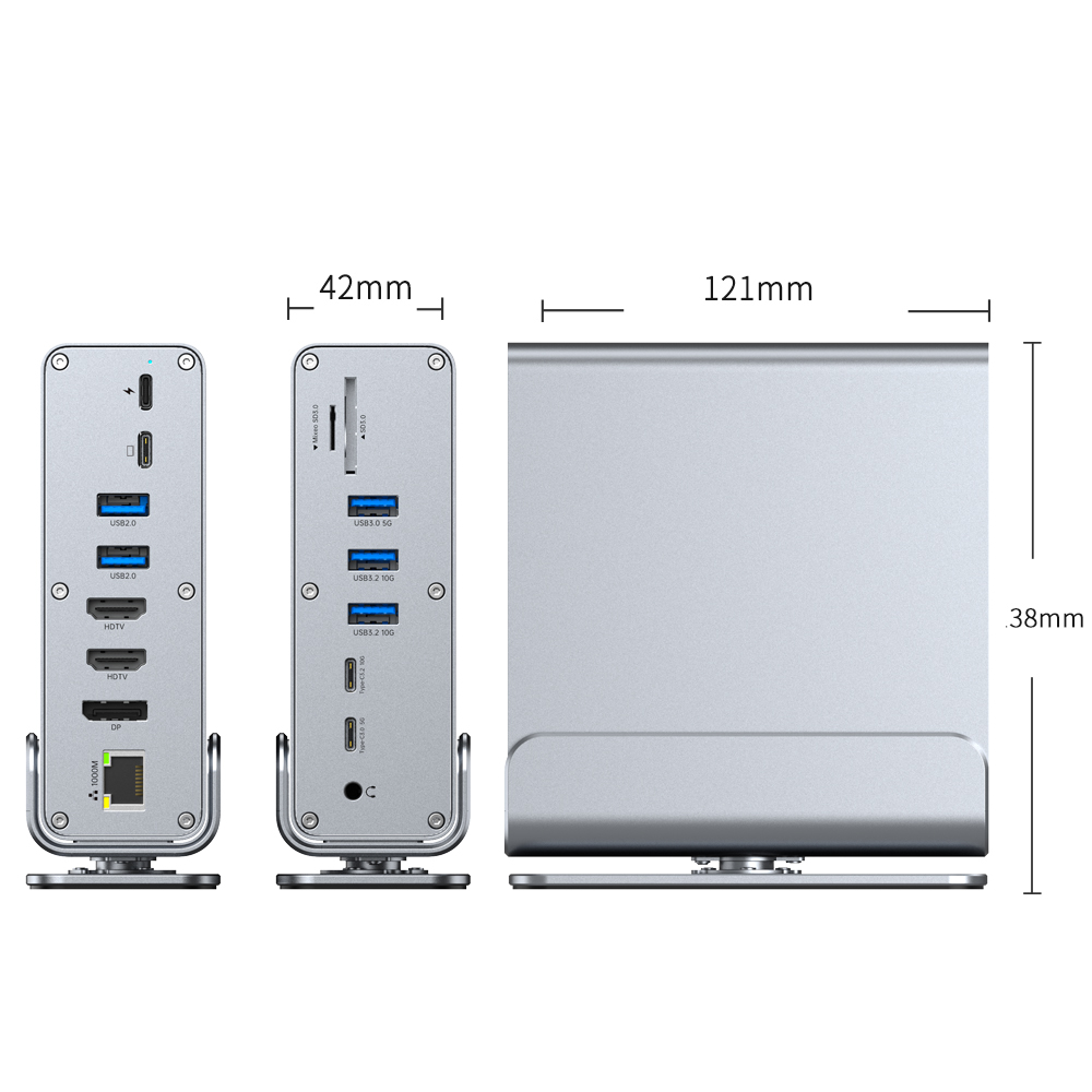 Rotating Base MST Three Screen Abnormal Display 15 In1 Docking Station HD 4K60hz DP Monitor Expansion USB3.1 10G USB C Hub