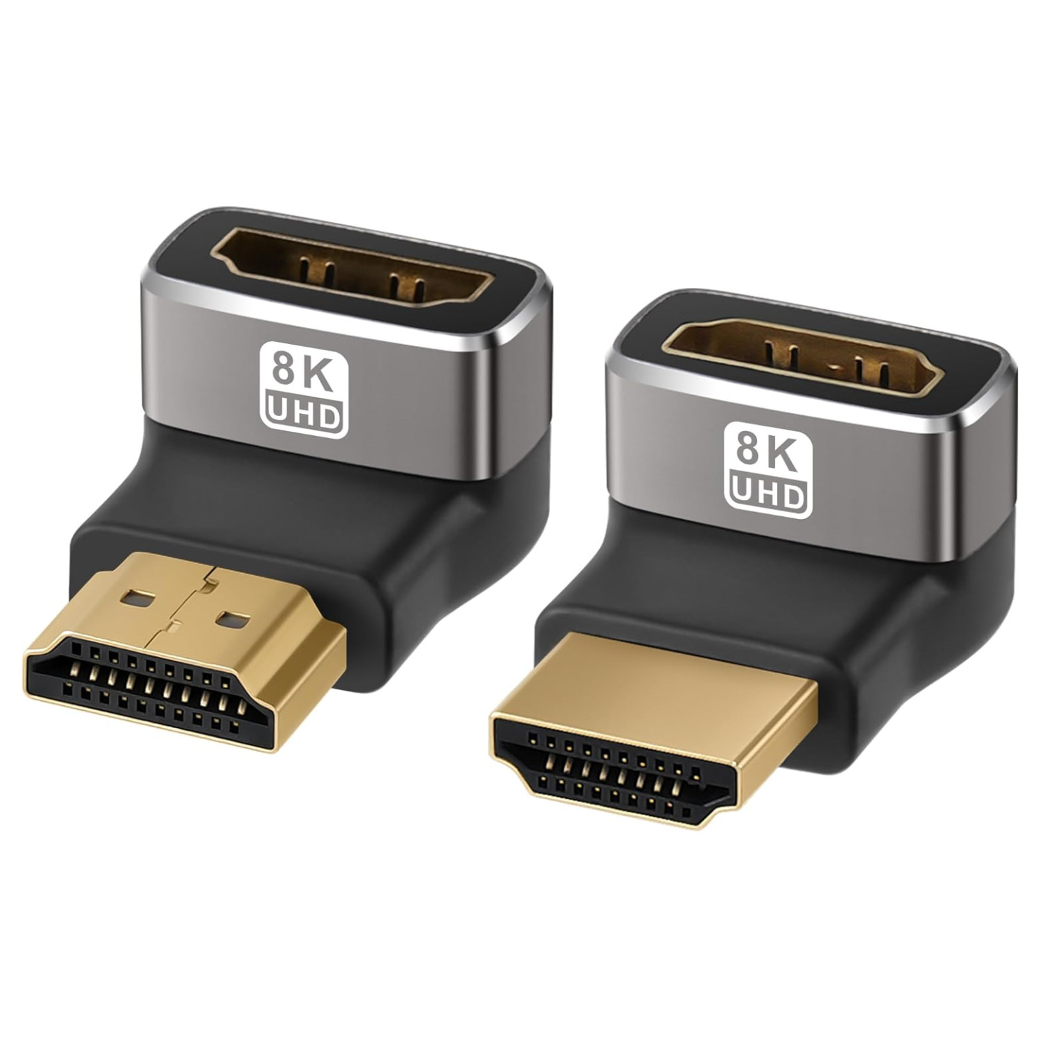 8K HDMI 2.1 Adapter 90 Degree 270 Degree Gold Plated Adapter, Right Angle HDMI Male to Female Connector Supports 8K 60Hz