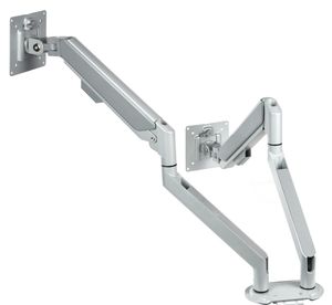 Desk Mount Adjustable Gas Spring Dual Monitor Bracket With 75x75 And 100x100 VESA