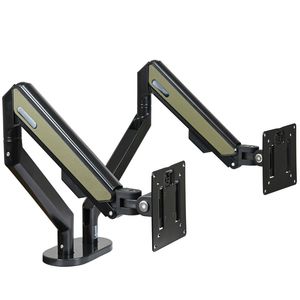 WS-Z200-GN Green Leather Decorated Desk Mount Gas Spring Dual Monitor Arm