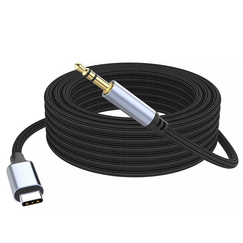 USB-C to 3.5mm Hi-Fi Stereo Audio Cable Aluminum Alloy Braided Shielding Pure Copper Conductor 1m Length for Projector Car Use