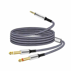 3.5mm to Dual Aux TRS Male Jack Audio Cable (PVC Jacket Braid Shielding) for Telephone Microphone & Computer Use-in Stock