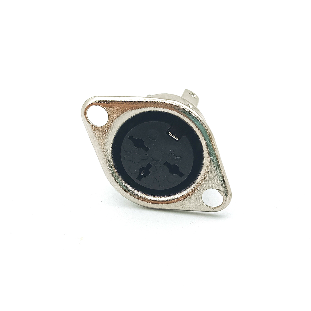 2 Hole Flange 3 Pin Brass Contact Bend Solder Lug DIN Female Socket Cable Connector