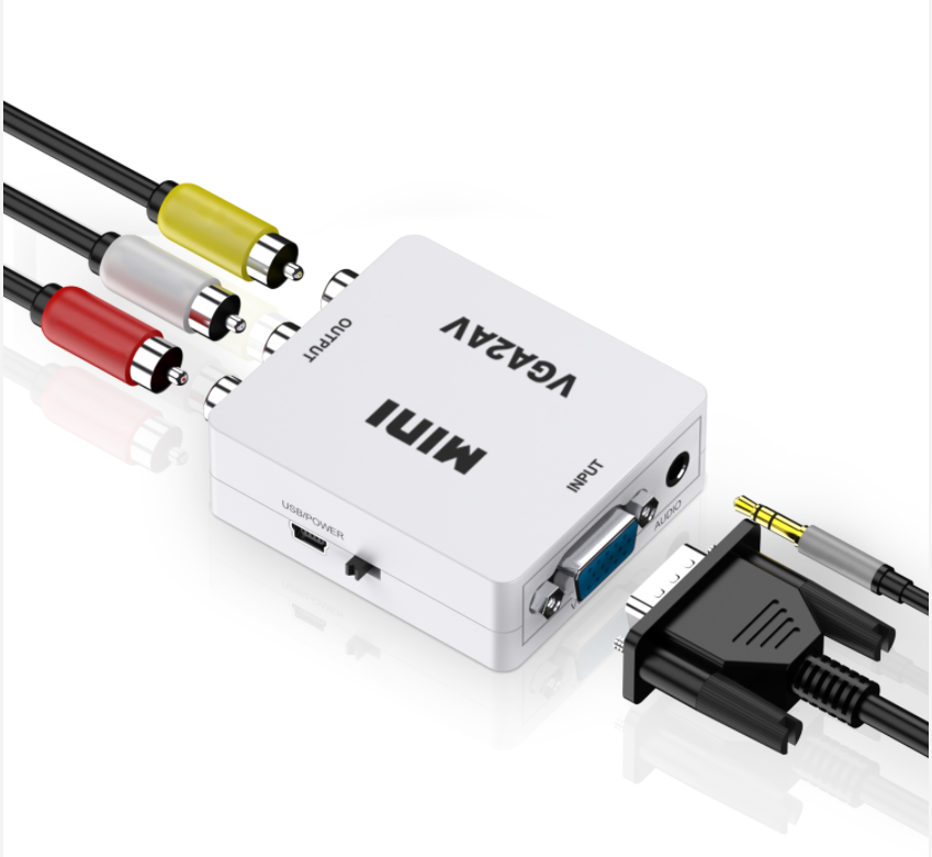 Wholesale Mini VGA2AV Adapter 1080P 60Hz Audio Video Converter CVBS RCA Projector Car Computer Compatible Plastic Metal