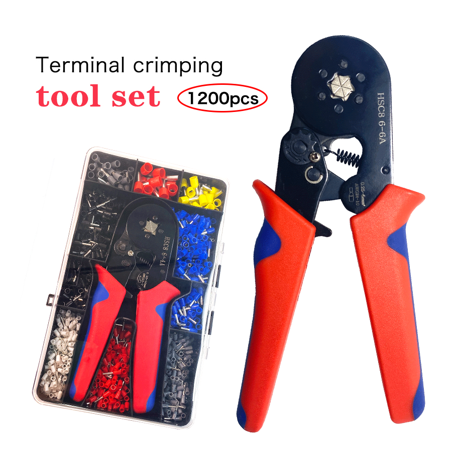HSC8 6-4a square Wire Crimper Plier Set Cable Ferrule Crimping Tool Kit with 1200 Terminal