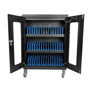 45 Bay Wall-Mount Charging Cabinet with Cooling Fan and Wheels for IPads, Laptops, and Chromebooks