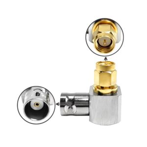 BNC Female Right Angle to SMA Male Adapter 50 Ohm RF Coaxial Converter for CCTV Camera Test Equipment and GPS Antenna