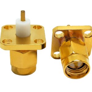 Brass for Male Plug 4 Hole Flange Chassis Solder Panel Mount RF Coax Adapter Converter