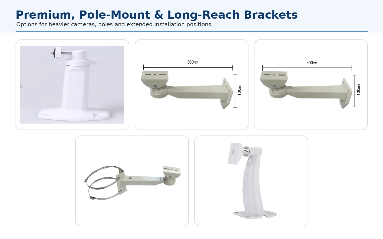 Premium long-reach and pole-mount aluminum camera brackets