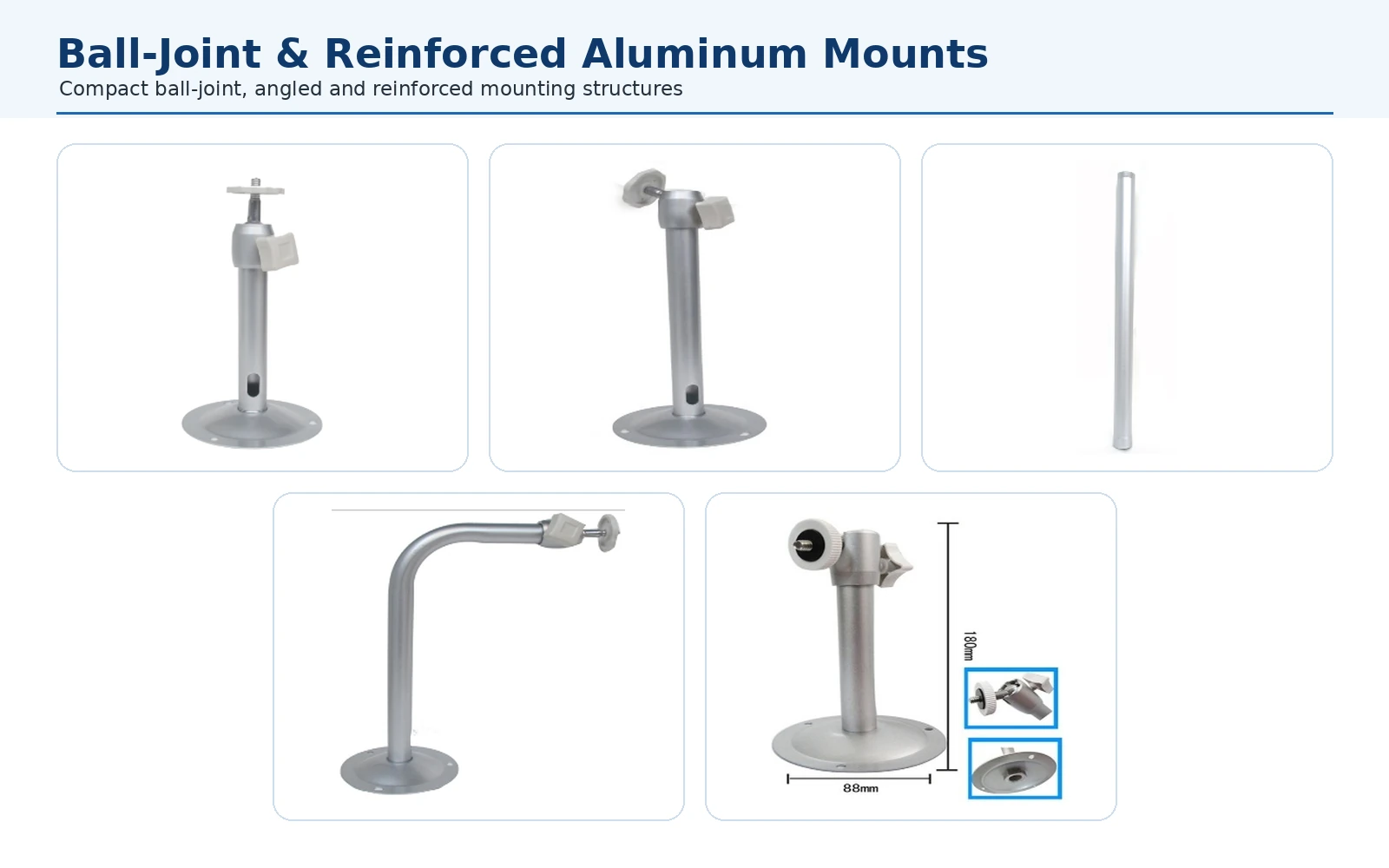 Ball-joint and reinforced aluminum camera mounting brackets